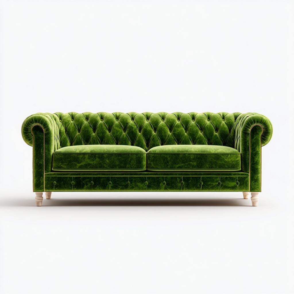 Gerades Sofa - Dreisitzer Sofa aus Samt - 205x95x78 cm - Grün - Klassischer Chesterfield-Stil mit Knopfheftung-Warmthena