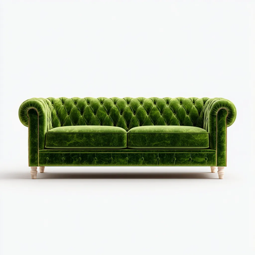 Gerades Sofa - Dreisitzer Sofa aus Samt - 205x95x78 cm - Grün - Klassischer Chesterfield-Stil mit Knopfheftung-Warmthena