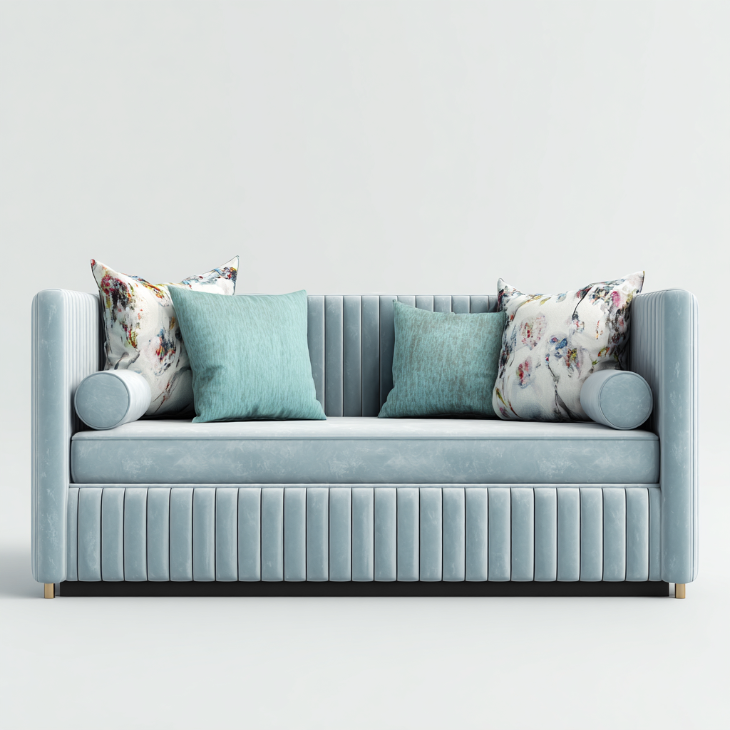Schlafsofa aus Samt und Holz 200x90x85 cm - hellblau - modernes Design mit komfortabler Polsterung-Warmthena