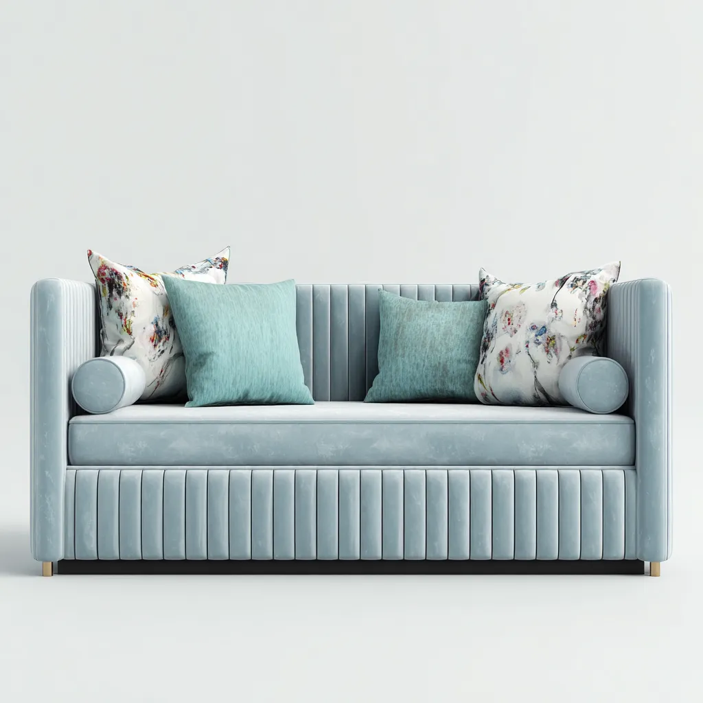 Schlafsofa aus Samt und Holz 200x90x85 cm - hellblau - modernes Design mit komfortabler Polsterung-Warmthena