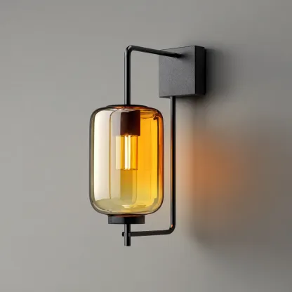 Wandleuchte Glas und Metall 18x25x35 cm - Bernstein-Schwarz - modern-Warmthena