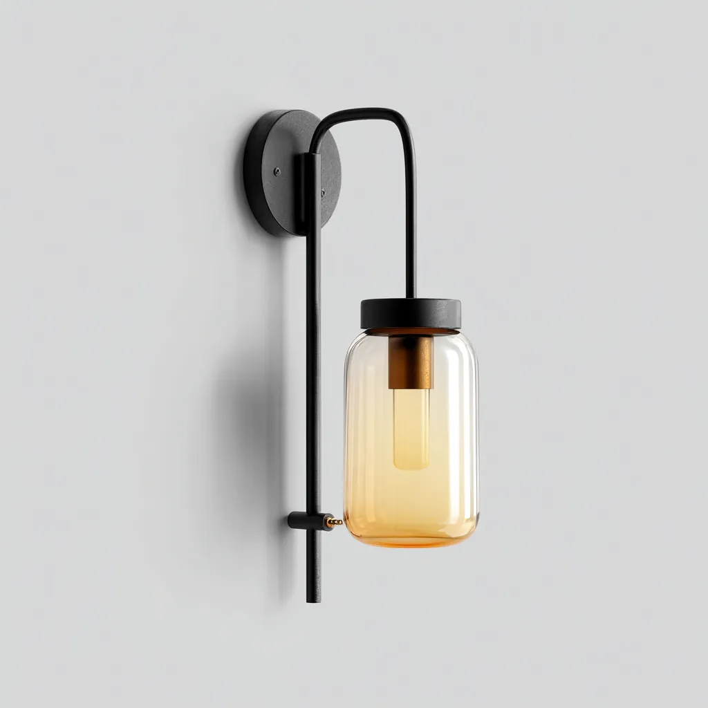 Wandleuchte aus Metall und Glas - 16x20x40 cm - Schwarz-Amber - Modernes Design-Warmthena