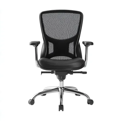 Bürostuhl aus Netzstoff und Metall mit Armlehnen und Rollen - 64x66x112 cm - Schwarz - Ergonomisches Design-Warmthena