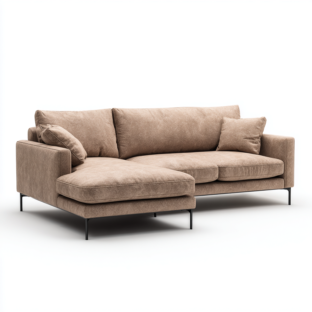 Ecksofa Stoff 250x155x90 cm - sandbeige-schwarz - modern - mit Metallfüßen und weicher Polsterung-Warmthena