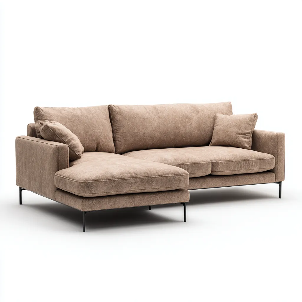 Ecksofa Stoff 250x155x90 cm - sandbeige-schwarz - modern - mit Metallfüßen und weicher Polsterung-Warmthena