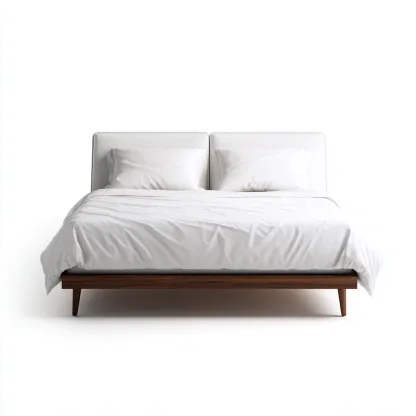 Doppelbett - Kunstleder und Holzrahmen - 200x160x95 cm - Weiß-Nussbaum - Modernes minimalistisches Design-Warmthena