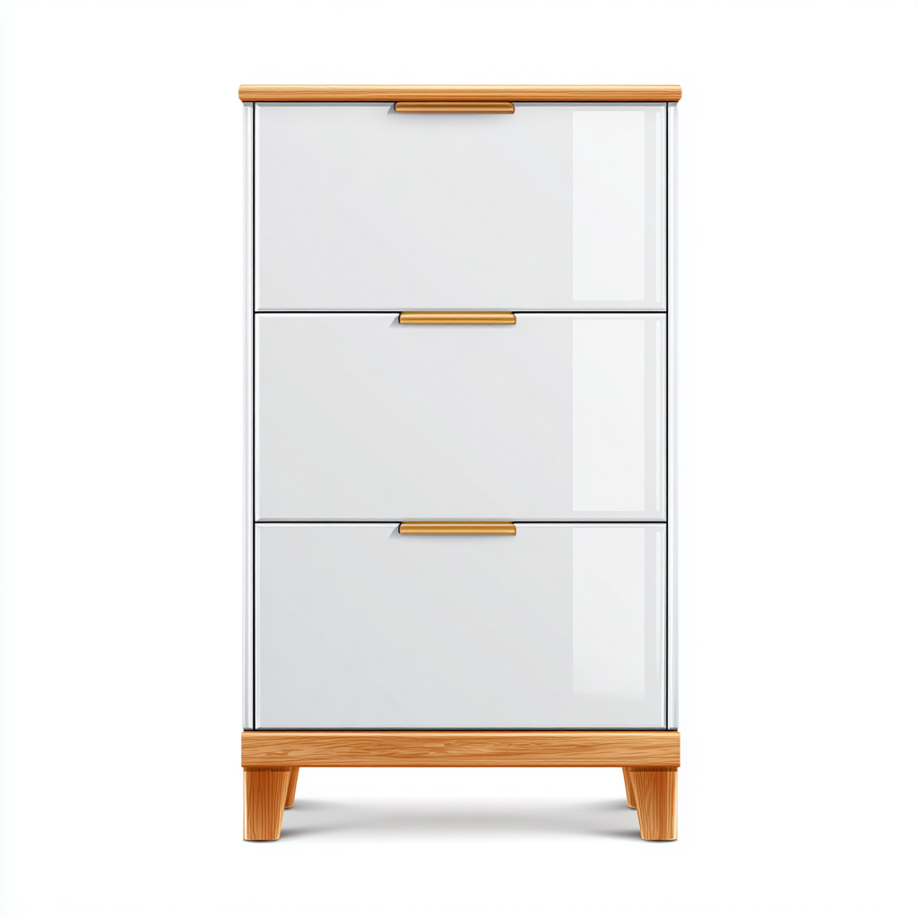 Schuhschrank 70x26x110 cm - MDF-Holz - Weiß-Natur - modernes Design mit Klappfächern-Warmthena