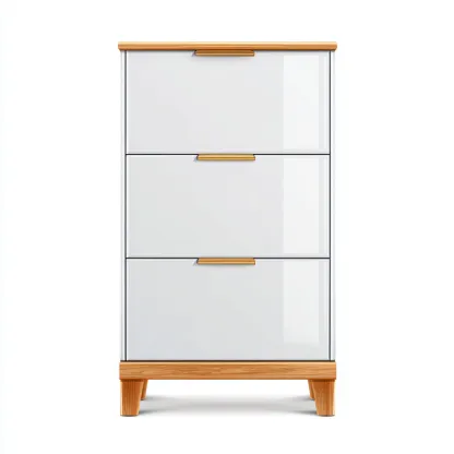 Schuhschrank 70x26x110 cm - MDF-Holz - Weiß-Natur - modernes Design mit Klappfächern-Warmthena