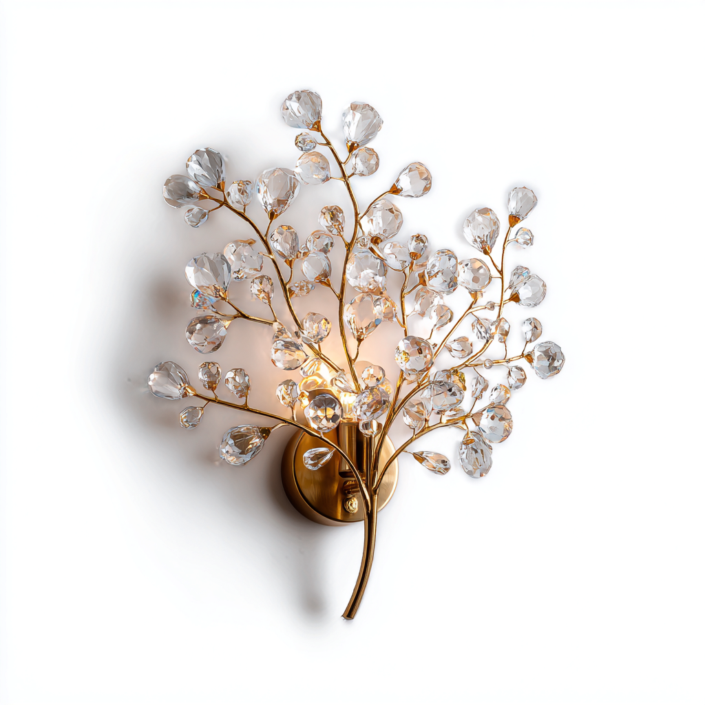 Wandleuchte Kristall und Metall 30x18x45 cm - gold - modern - mit dekorativen Kristallzweigen-Warmthena