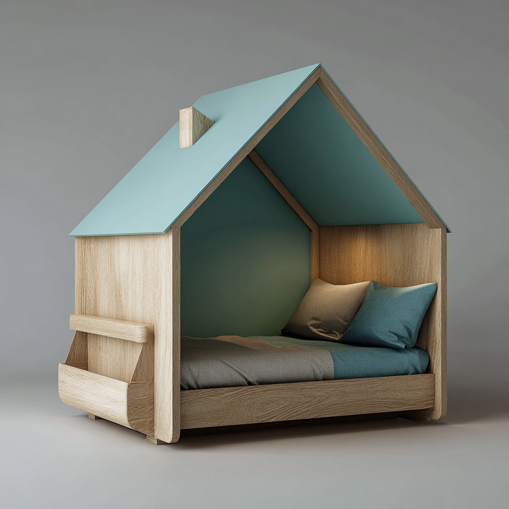 Kinderbett Holz 160x85x130 cm - Eiche-Hellblau - Hausform Design-Warmthena