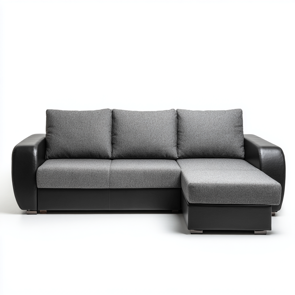 Ecksofa Kunstleder-Stoff 260x160x90 cm - grau-schwarz - modern - mit breiten Armlehnen und Chaiselongue-Warmthena