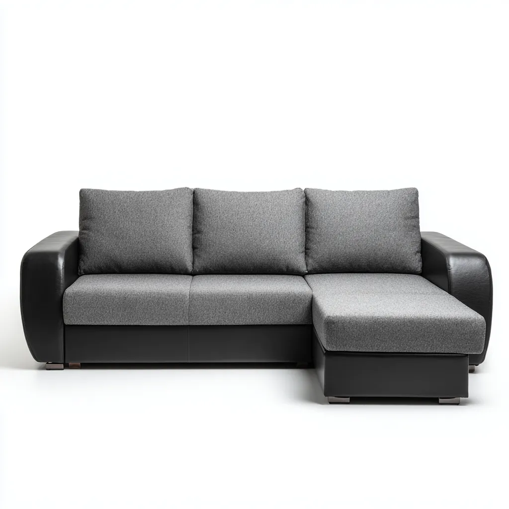 Ecksofa Kunstleder-Stoff 260x160x90 cm - grau-schwarz - modern - mit breiten Armlehnen und Chaiselongue-Warmthena