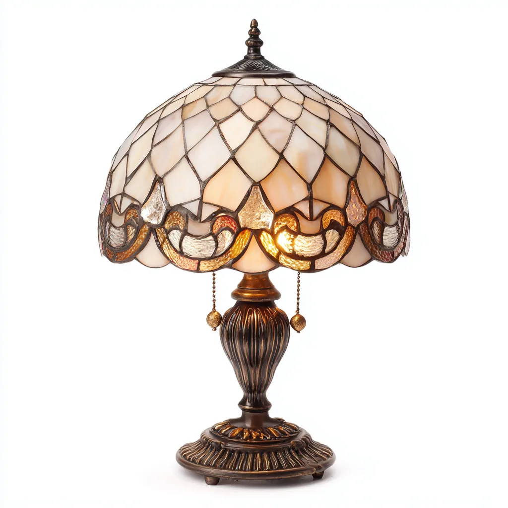 Tischlampe aus Glas und Metall - 30x30x55 cm - Bernstein-Bronze - Tiffany-Stil-Warmthena