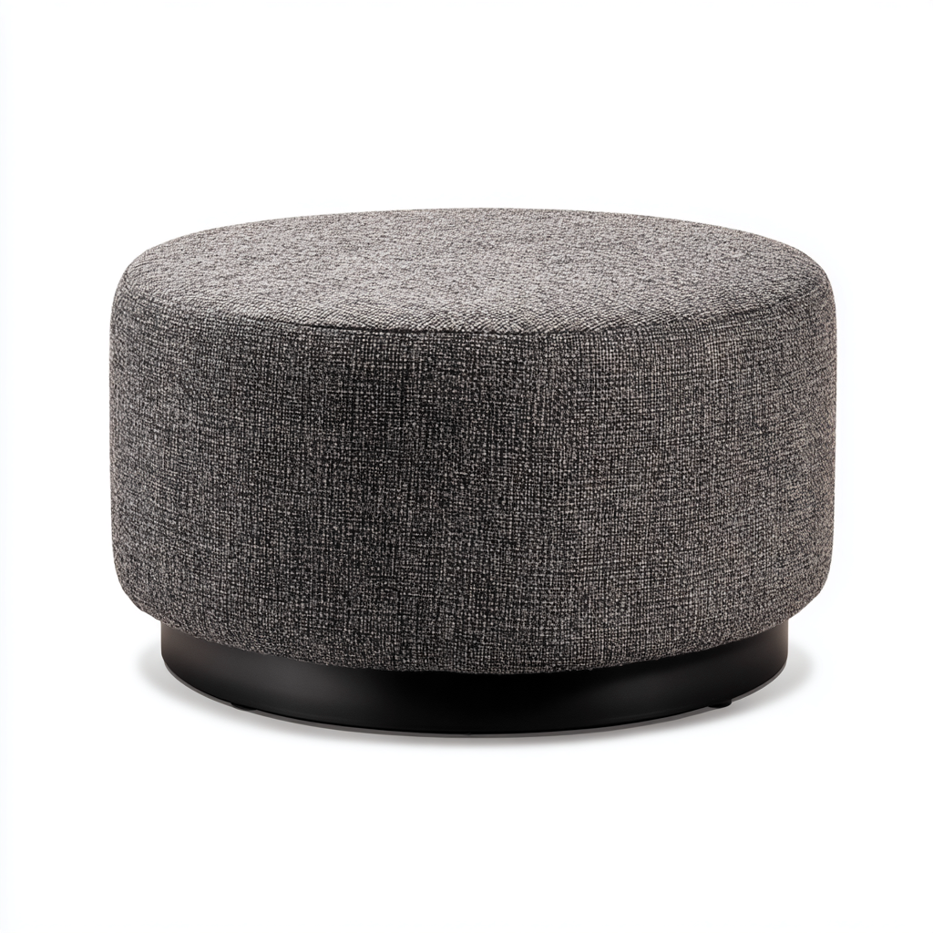 Fußhocker Rund Stoff 60x60x40 cm - Dunkelgrau - Modernes Design mit stabilem Sockel-Warmthena