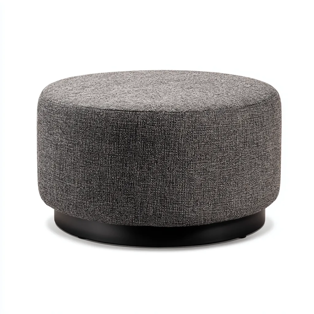 Fußhocker Rund Stoff 60x60x40 cm - Dunkelgrau - Modernes Design mit stabilem Sockel-Warmthena