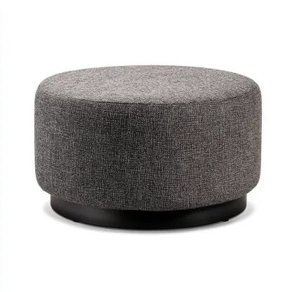 Fußhocker Rund Stoff 60x60x40 cm - Dunkelgrau - Modernes Design mit stabilem Sockel-Warmthena
