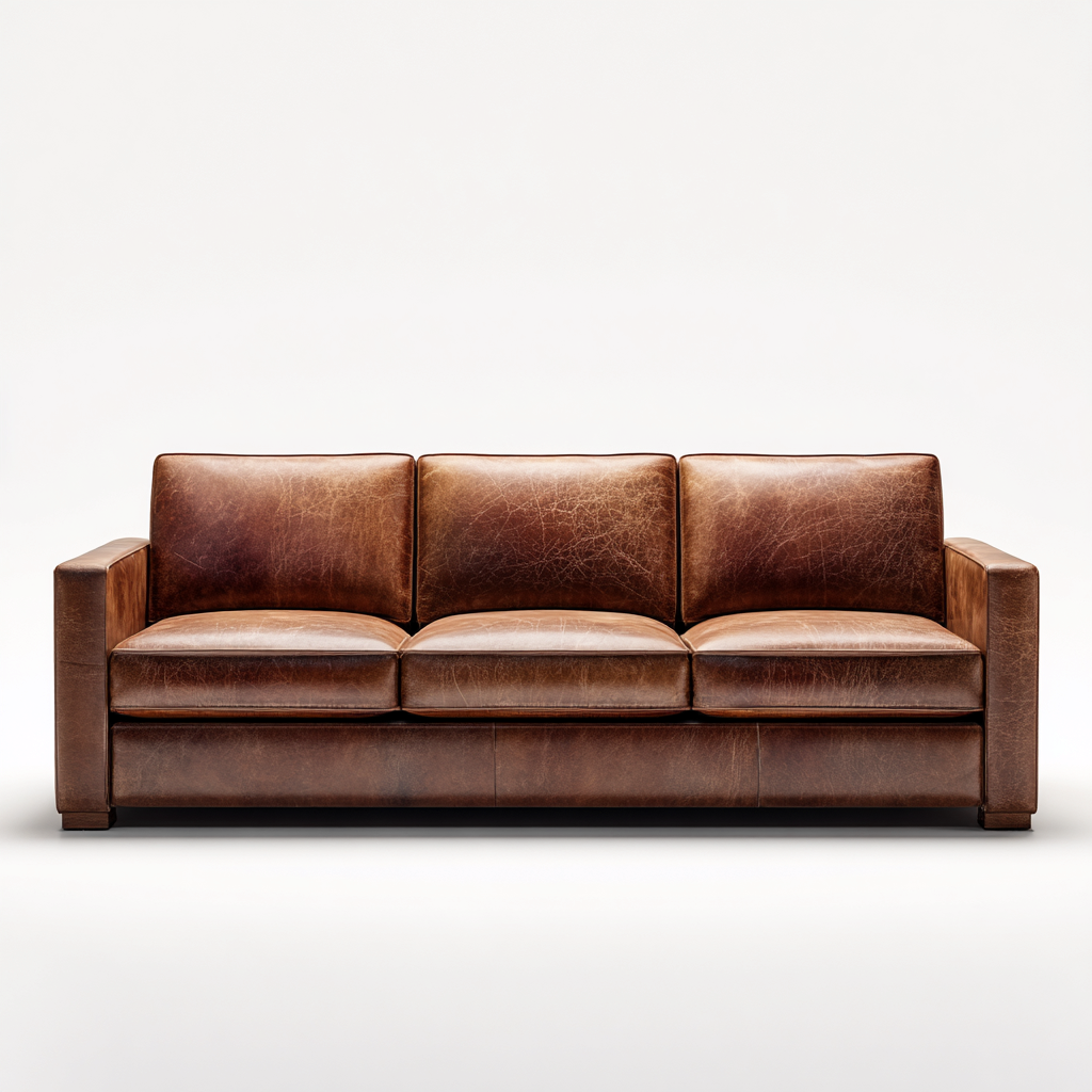 Gerades Sofa aus Echtleder 210x90x85 cm - braun - modernes Design mit klaren Linien-Warmthena
