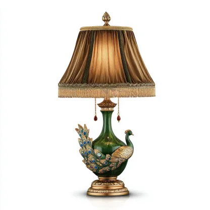 Tischlampe Pfau Design 28x28x55 cm - grün-gold - klassisch - mit dekorativem Lampenschirm-Warmthena