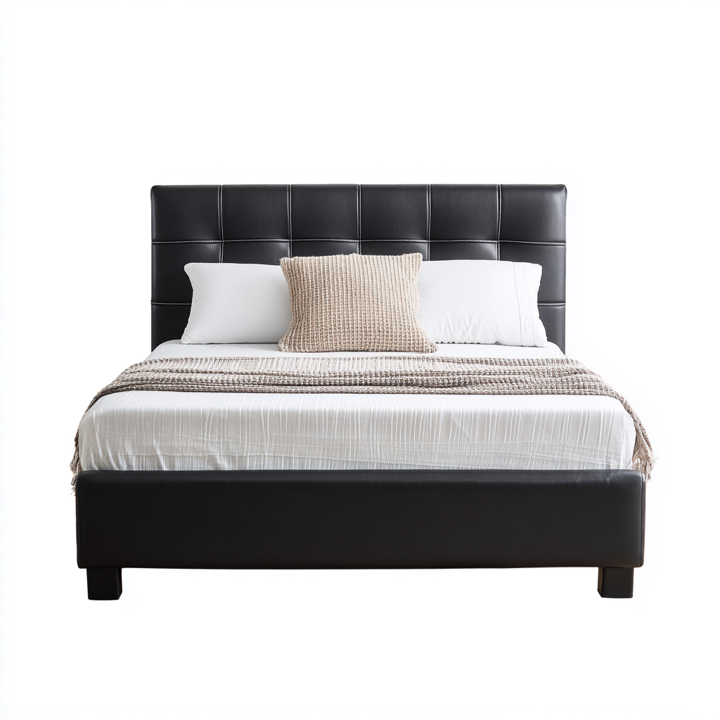 Doppelbett - Kunstleder - 200x160x100 cm - Schwarz - Modernes Design mit gepolstertem Kopfteil-Warmthena