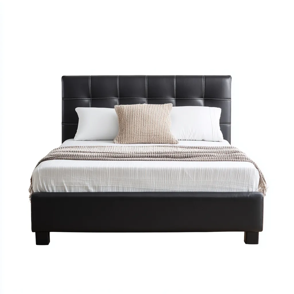 Doppelbett - Kunstleder - 200x160x100 cm - Schwarz - Modernes Design mit gepolstertem Kopfteil-Warmthena