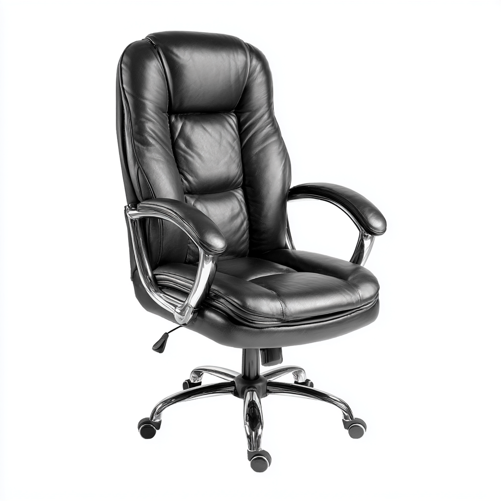 Bürostuhl 68x65x115 cm - Echtleder und Metall - Schwarz - ergonomisch und drehbar mit Armlehnen-Warmthena