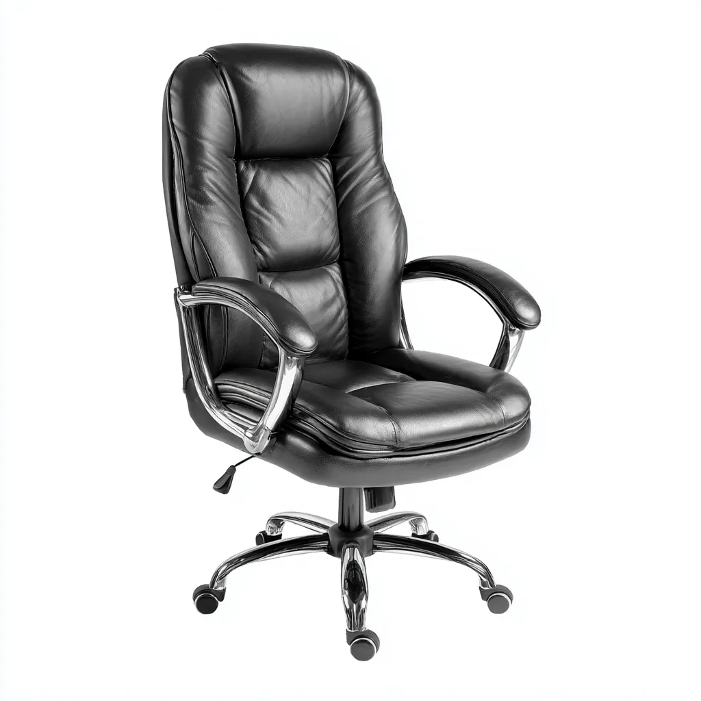 Bürostuhl 68x65x115 cm - Echtleder und Metall - Schwarz - ergonomisch und drehbar mit Armlehnen-Warmthena
