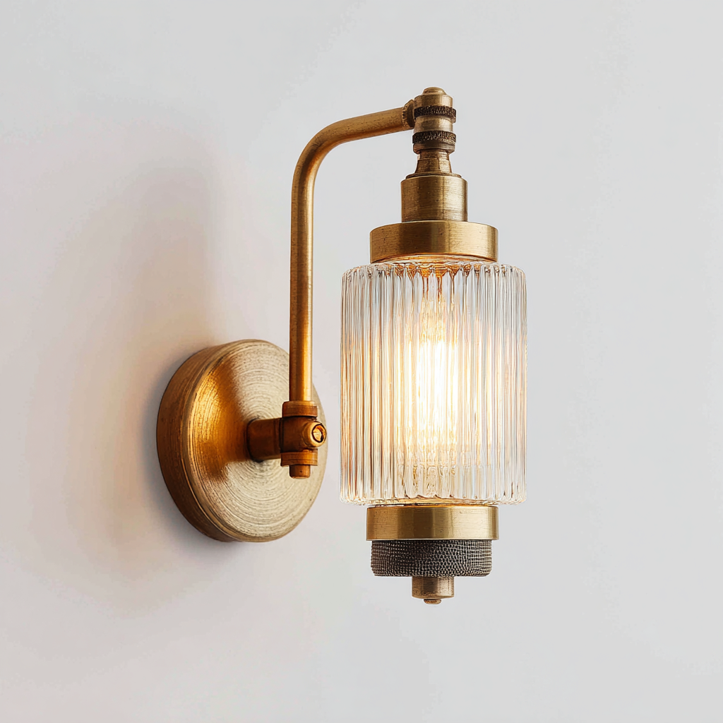 Wandleuchte aus Metall und Glas - 15x18x35 cm - Antikgold-Transparent - Industrielles Design-Warmthena