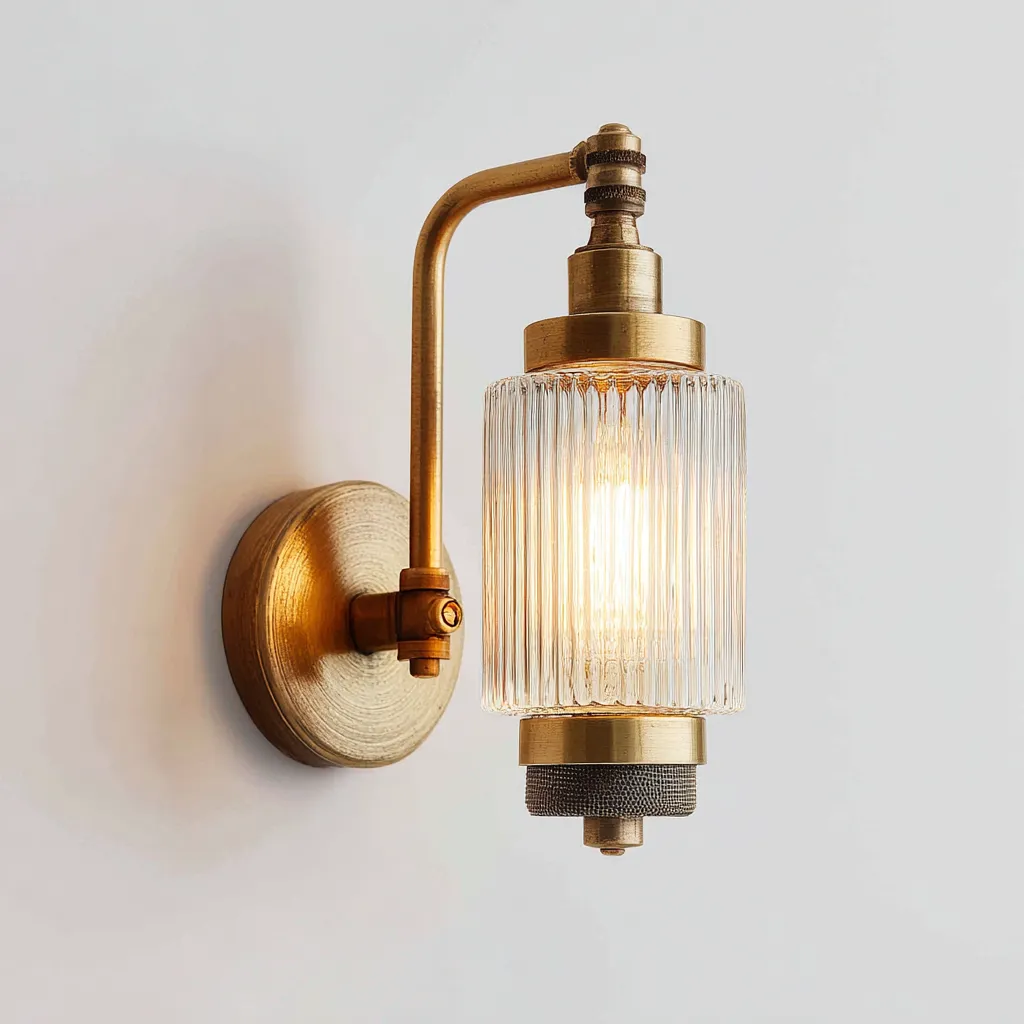 Wandleuchte aus Metall und Glas - 15x18x35 cm - Antikgold-Transparent - Industrielles Design-Warmthena