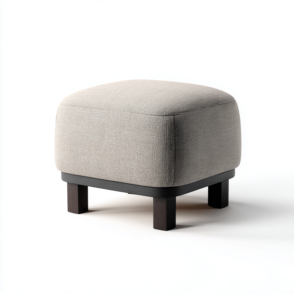 Fußhocker - Stoffbezug mit Holzgestell - 55x55x45 cm - Beige-Dunkelbraun - Modernes minimalistisches Design-Warmthena