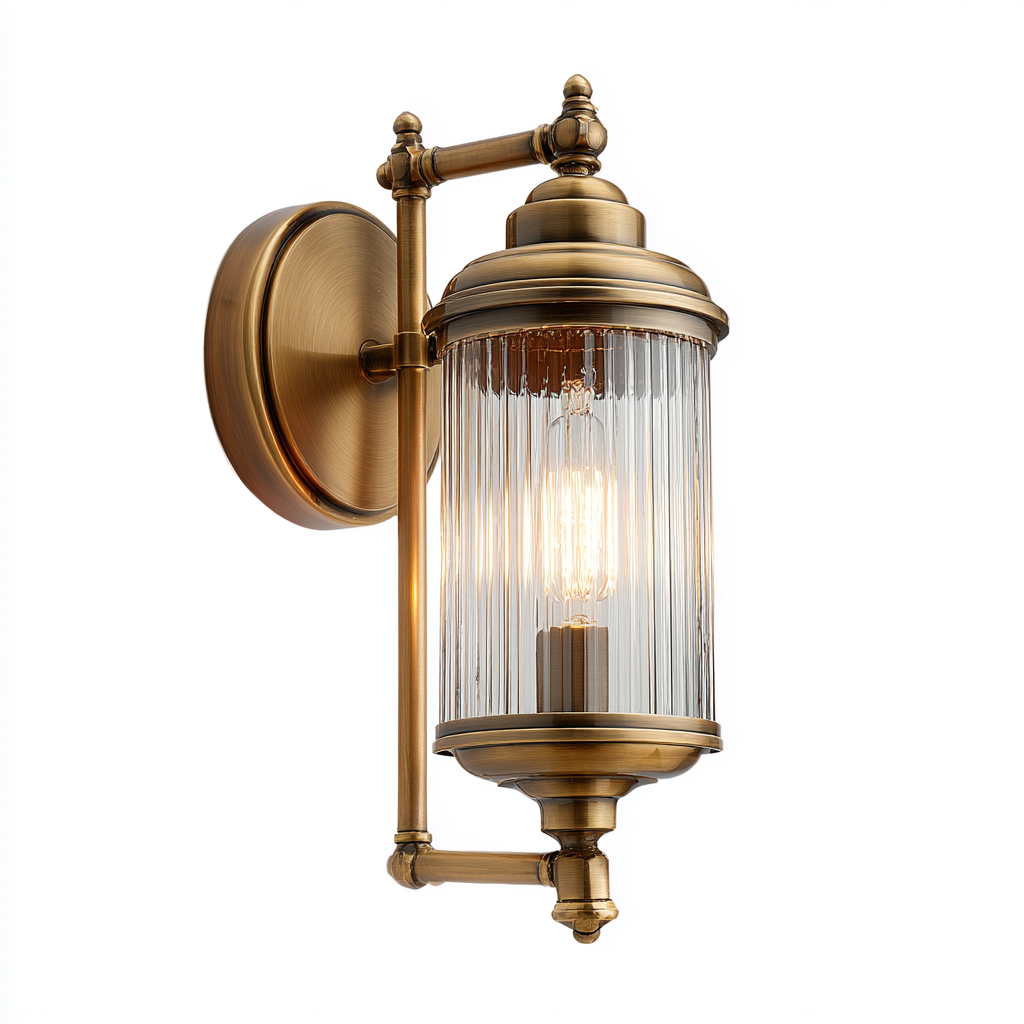 Wandleuchte aus Metall und Glas - 18x22x38 cm - Antikgold-Transparent - Klassisches Design-Warmthena