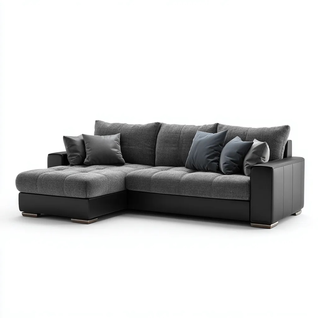 Ecksofa Stoff und Kunstleder 275x180x85 cm - Dunkelgrau-Schwarz - Modernes Design mit Komfortpolsterung-Warmthena