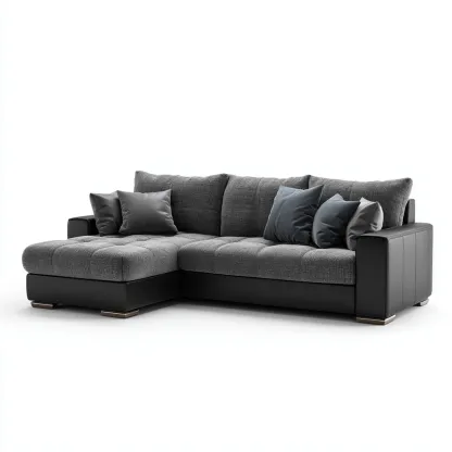 Ecksofa Stoff und Kunstleder 275x180x85 cm - Dunkelgrau-Schwarz - Modernes Design mit Komfortpolsterung-Warmthena