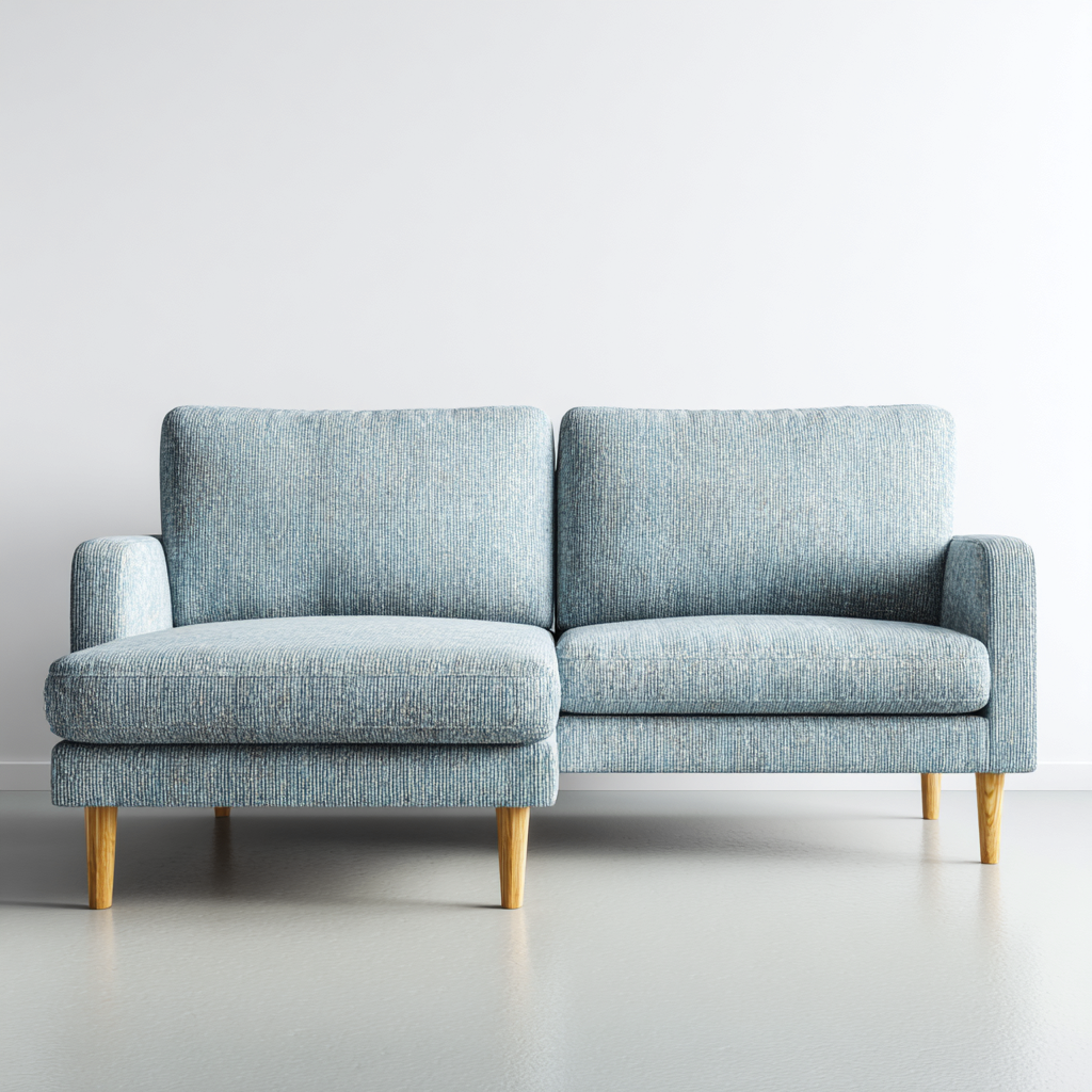 Ecksofa Stoff 235x150x90 cm - hellblau-natur - skandinavisch - mit Holzbeinen und bequemer Polsterung-Warmthena