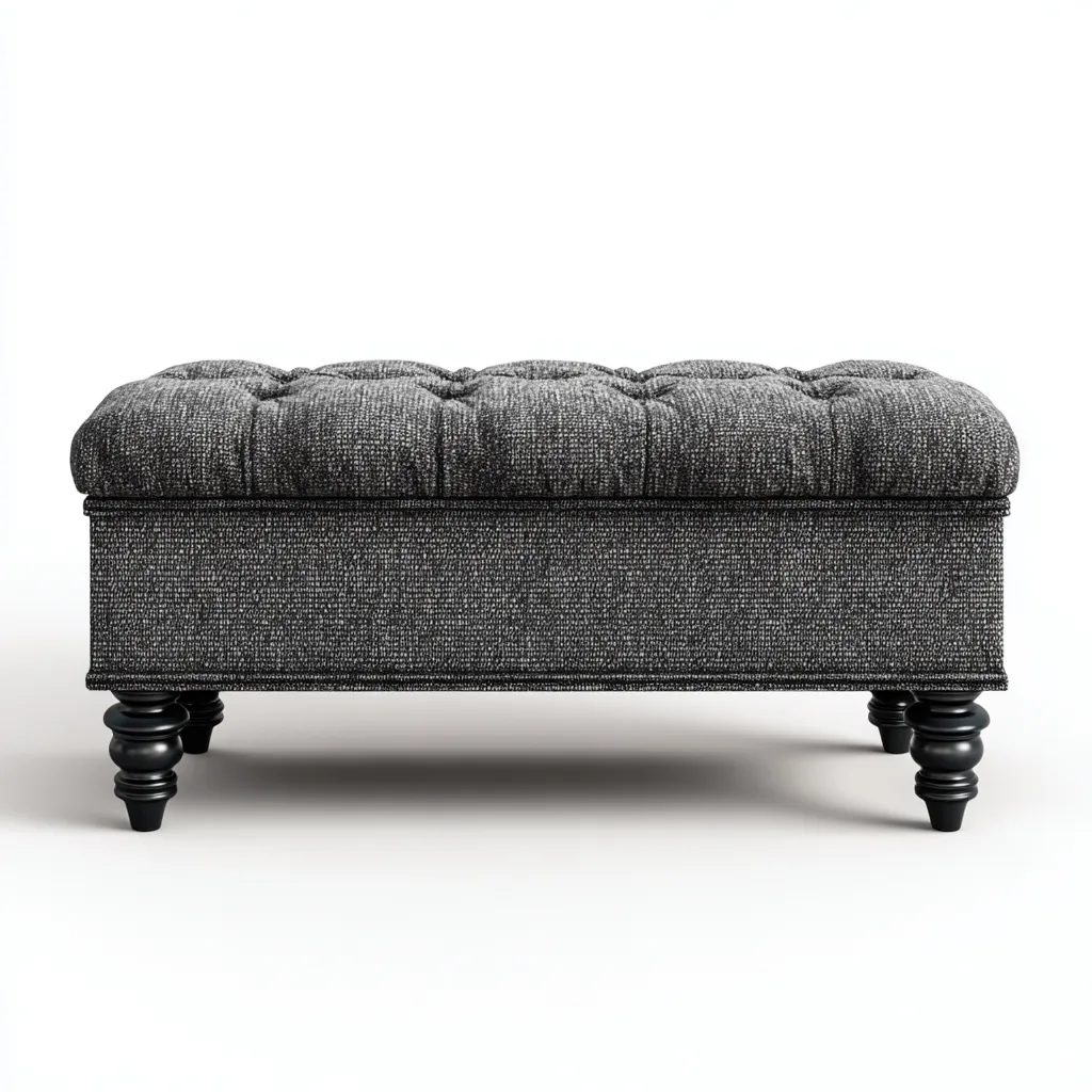 Bank am Bettende aus Stoff und Holz - 100x45x42 cm - Dunkelgrau - Klassisches Design mit Knopfheftung-Warmthena