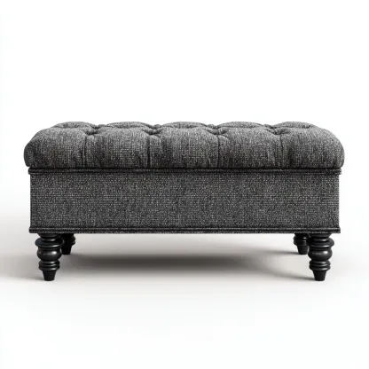 Bank am Bettende aus Stoff und Holz - 100x45x42 cm - Dunkelgrau - Klassisches Design mit Knopfheftung-Warmthena