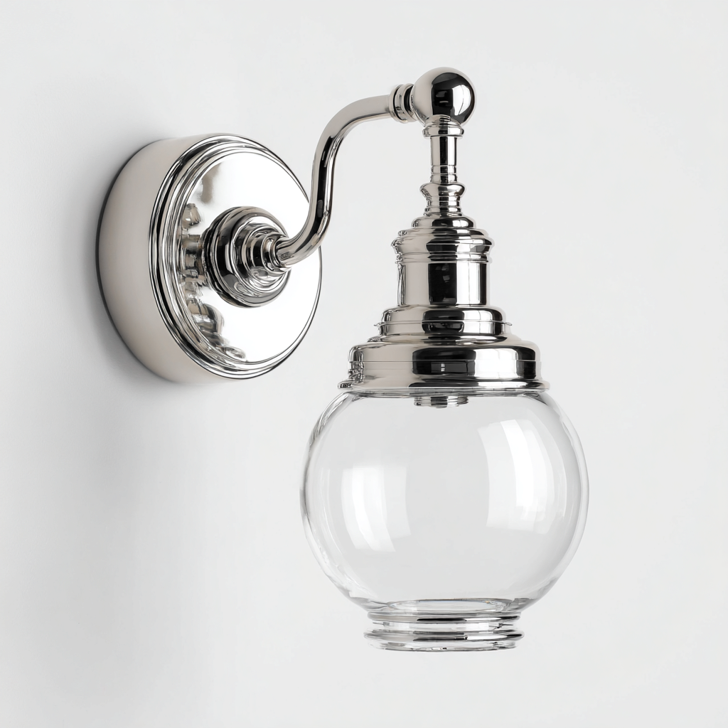 Wandleuchte 18x22x30 cm - Glas und Metall - silber - klassisches Design mit rundem Schirm-Warmthena