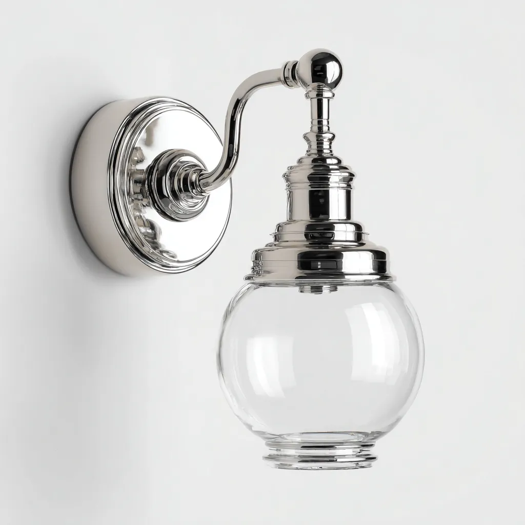 Wandleuchte 18x22x30 cm - Glas und Metall - silber - klassisches Design mit rundem Schirm-Warmthena