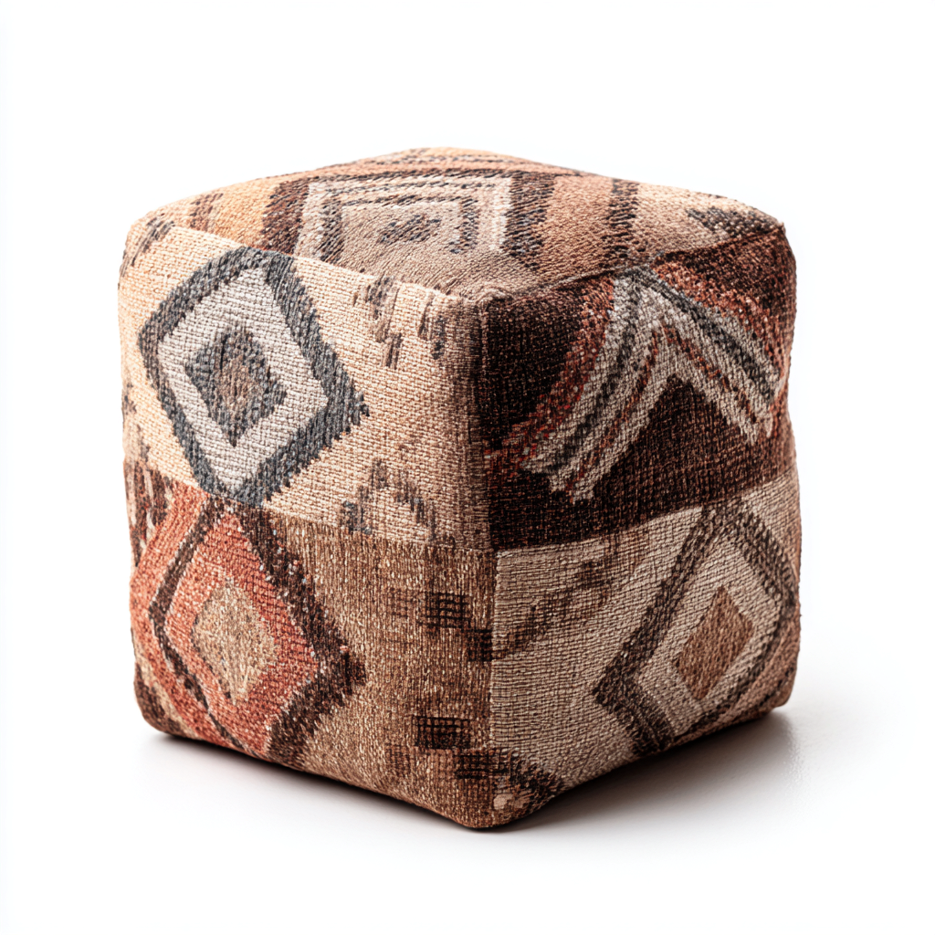 Fußhocker Stoff 45x45x45 cm - Braun - Boho Design mit geometrischem Muster-Warmthena