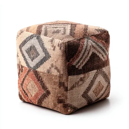 Fußhocker Stoff 45x45x45 cm - Braun - Boho Design mit geometrischem Muster-Warmthena