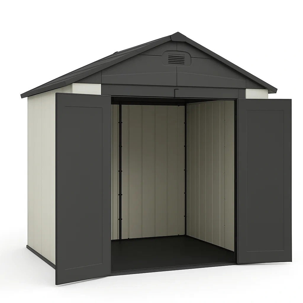 Abri de jardin en plastique gris/beige 165×128×213 cm à double porte