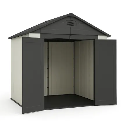 Abri de jardin en plastique gris/beige 165×128×213 cm à double porte