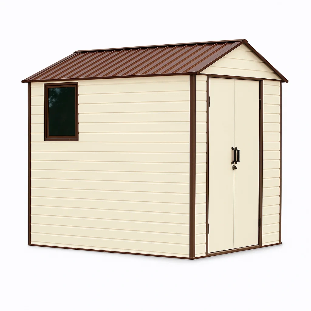 Abri de jardin en acier galvanisé crème et marron