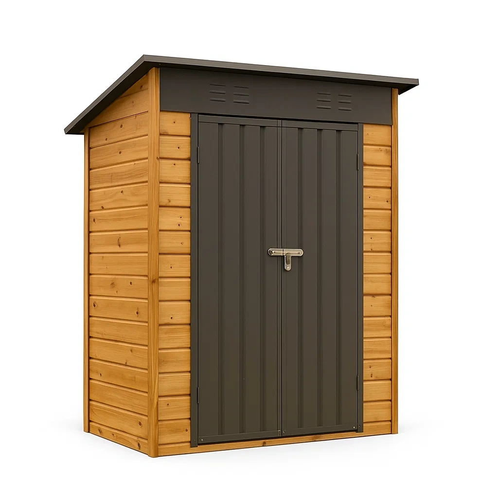 Abri de jardin en métal et bois marron 145×110×190 cm