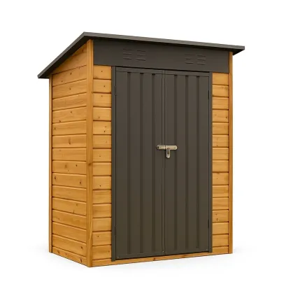 Abri de jardin en métal et bois marron 145×110×190 cm