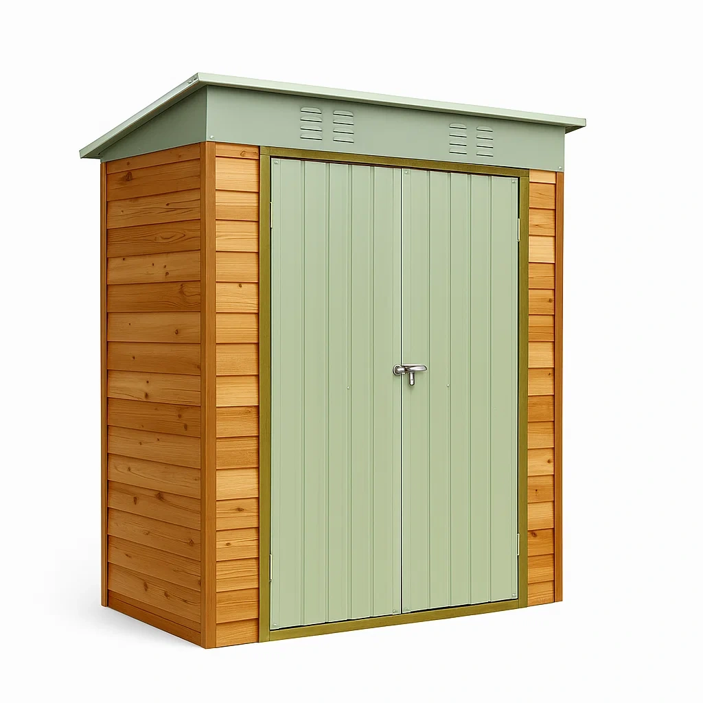 Abri de jardin en métal et bois vert naturel 213×130×198 cm