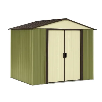 Abri de jardin en acier vert et beige 213×127×185 cm