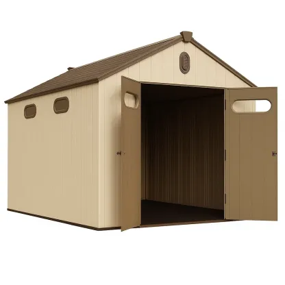 Abri de jardin en résine beige et marron 302×239×256 cm