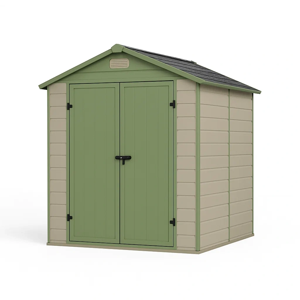 Abri de jardin en résine avec toit à deux pans vert/beige
