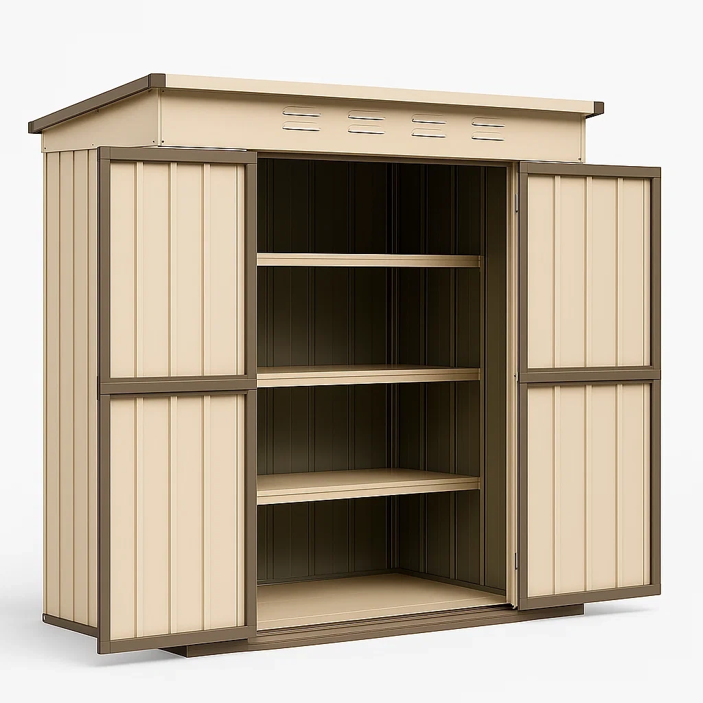 Armoire de rangement en métal beige/marron