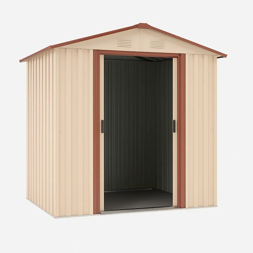 Abri de jardin en acier galvanisé beige et marron
